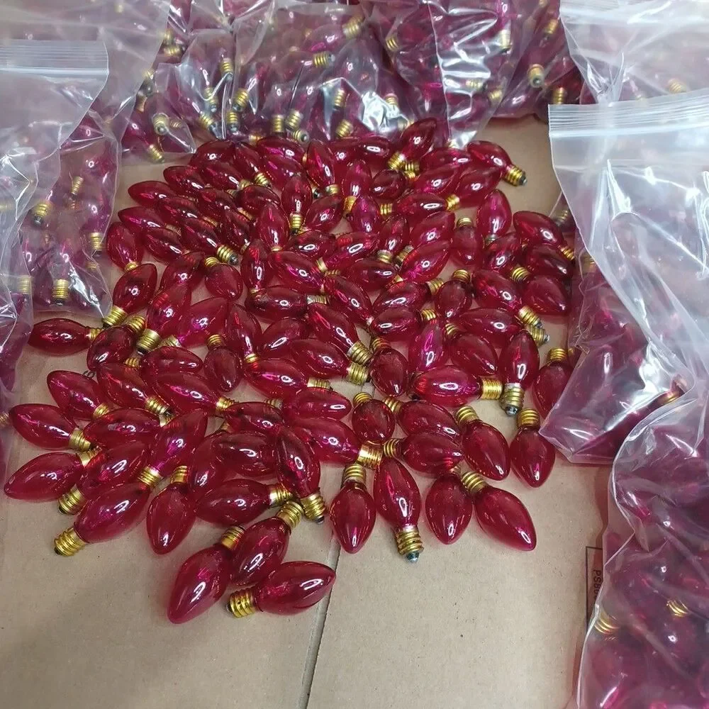 Lot 100 Pink Christmas Light Bulbs - C7 Show Lights Glass Vintage Style